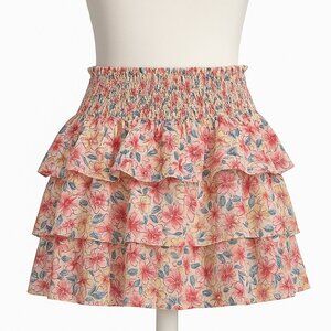 Shop Neighbor by In the Beginning Floral Smocked Ruffle Mini Skirt – Size Small